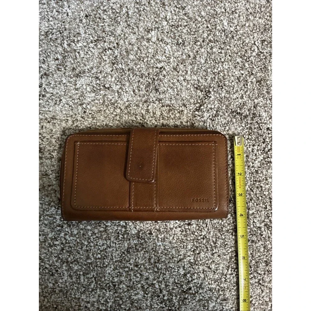 Fossil Vintage Leather Bifold Zip Around Long Wallet OS Tan Boho Classic